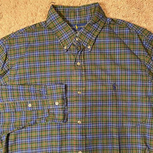 Ralph Lauren Classic Fit Button Up Down Mens Size Large Plaid Work Dress Shirt - Picture 1 of 9